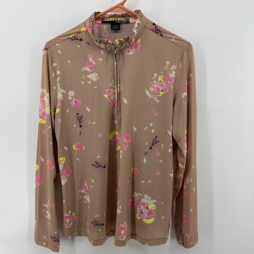 Jamie Sadock Sunsense Size L Golf Top 1/4 Zip Pullover Long Sleeve Floral